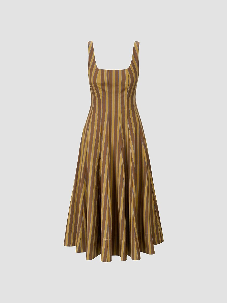 Staud Women's Wells Stripe Stretch Cotton Midi Dress - Cigar Stripe - Size 14