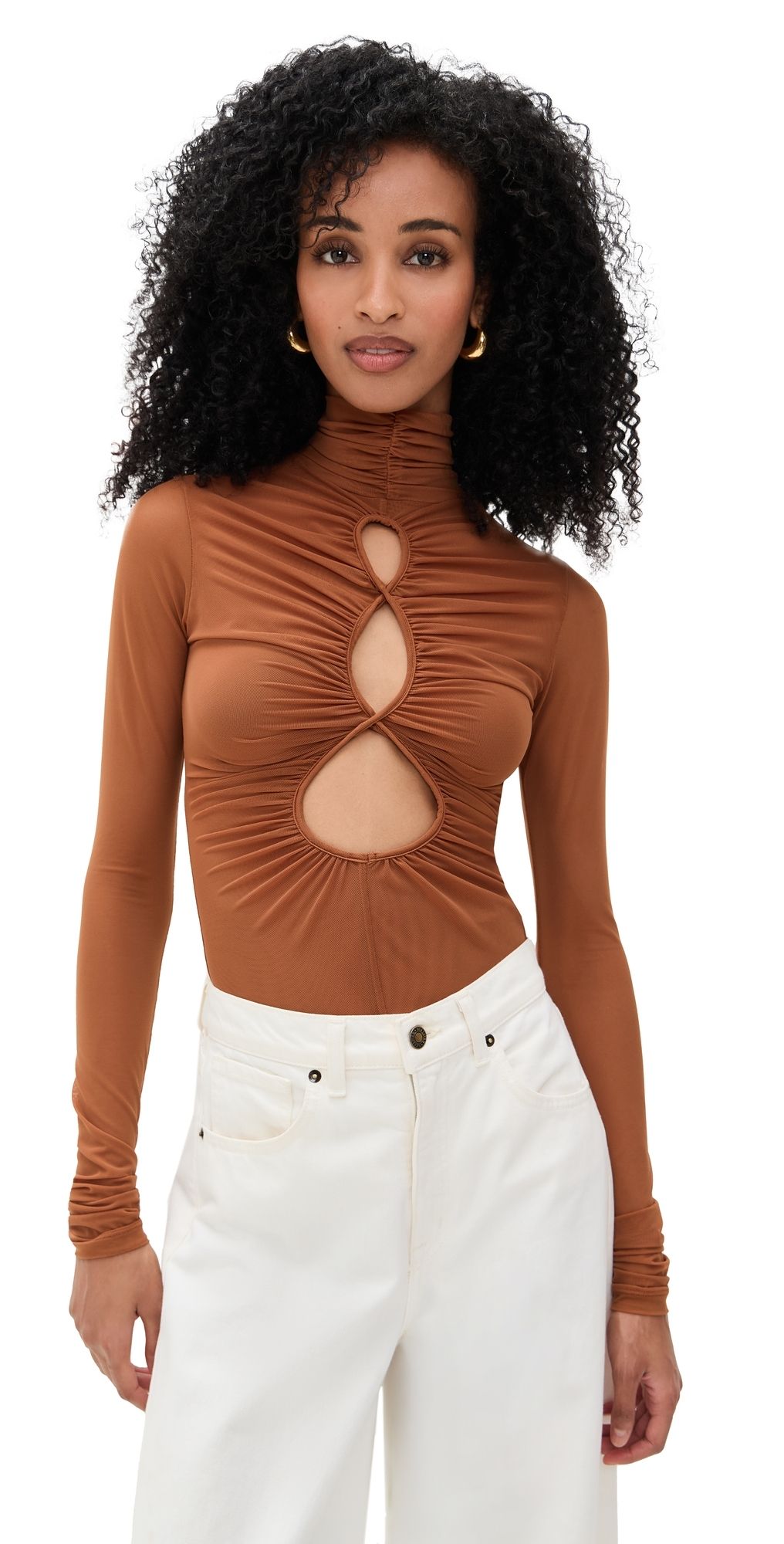 Andrea Iyamah Salle Mesh Thong Bodysuit Camel XXL