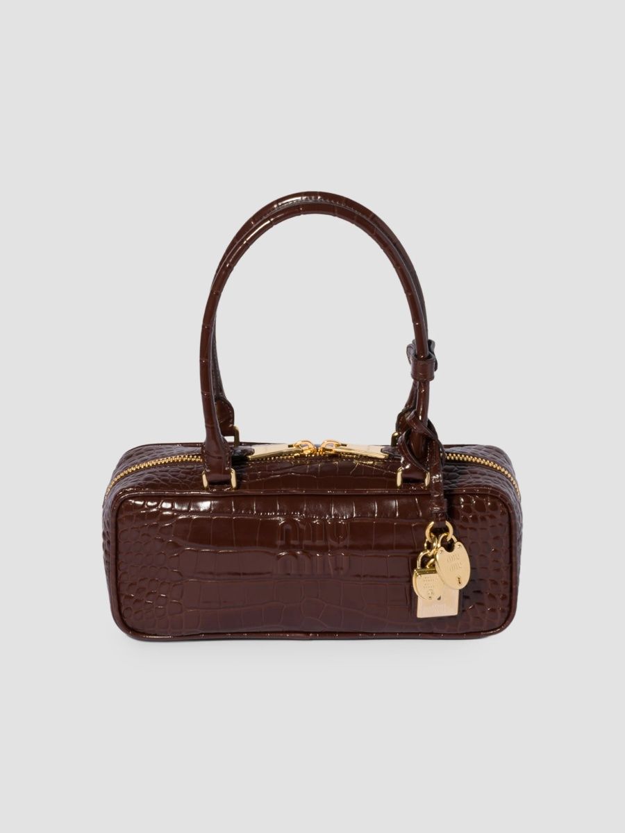Miu Miu Women's Beau Shoulder Bag in Crocodile Embossed Leather - Brown