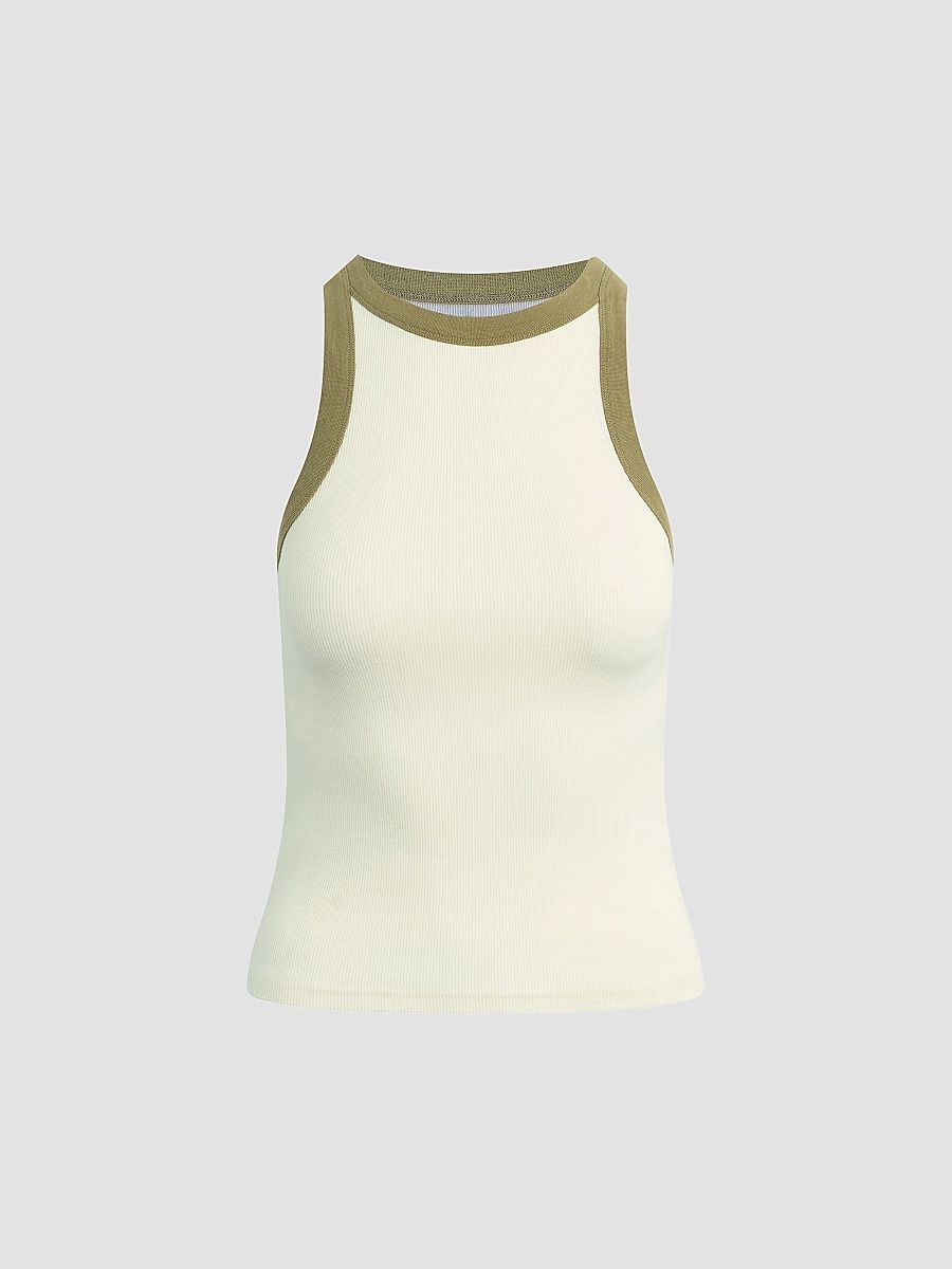 Women's Rib-Knit Racer Tank Top - Cannoli Herb - Size XS