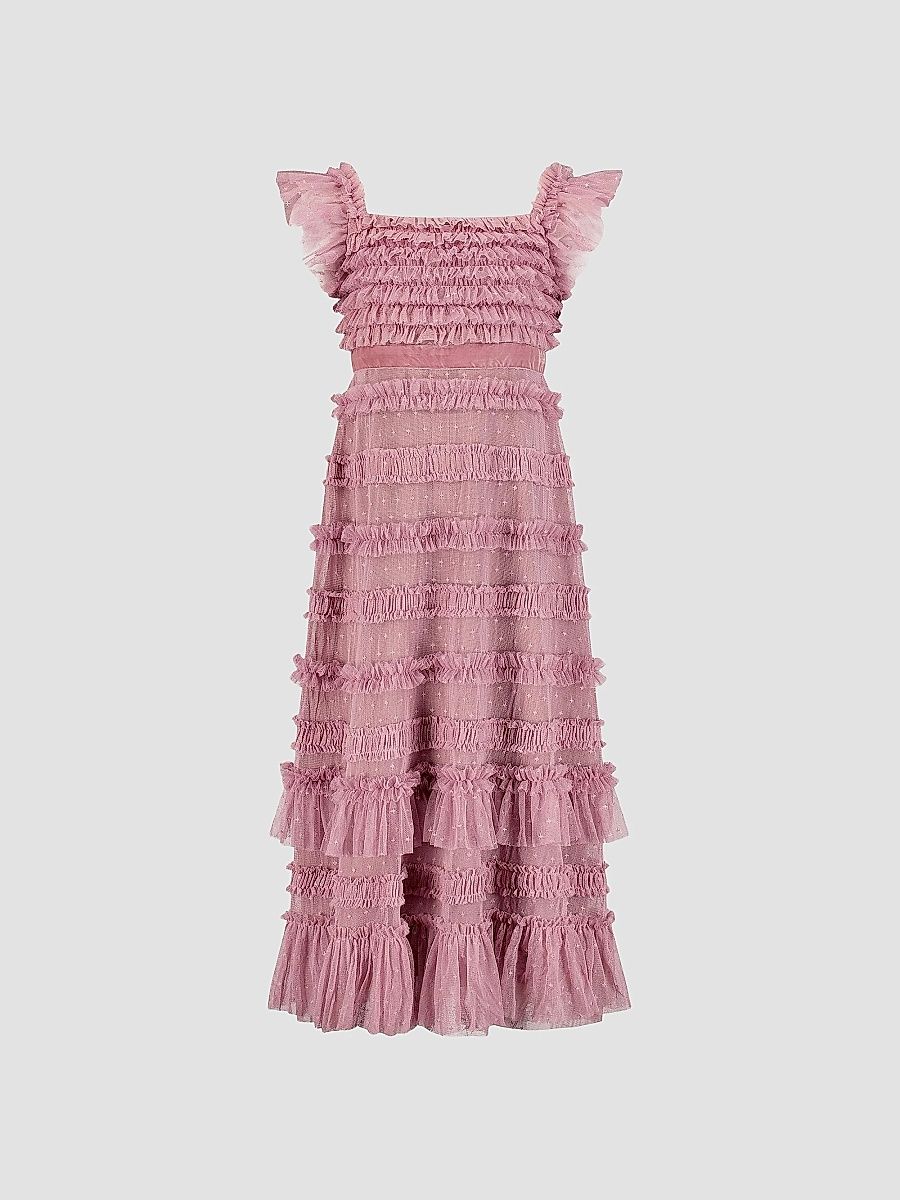 Mac Duggal Girl's Little Girl's & Girl's Ruffle Velvet-Trimmed Gown - Antique Rose - Size 2