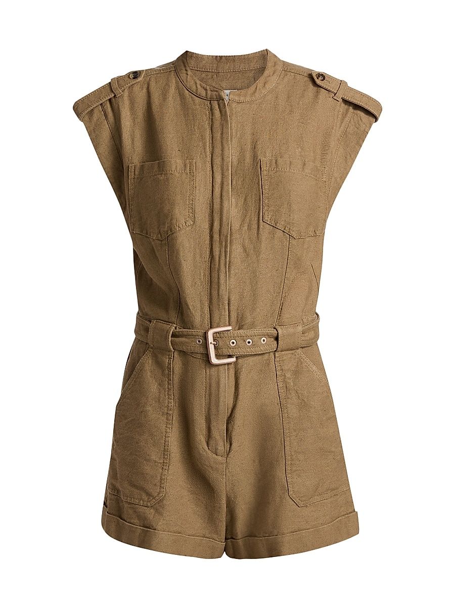 Women's Tinka Linen-Blend Belted Romper - Tan - Size 10