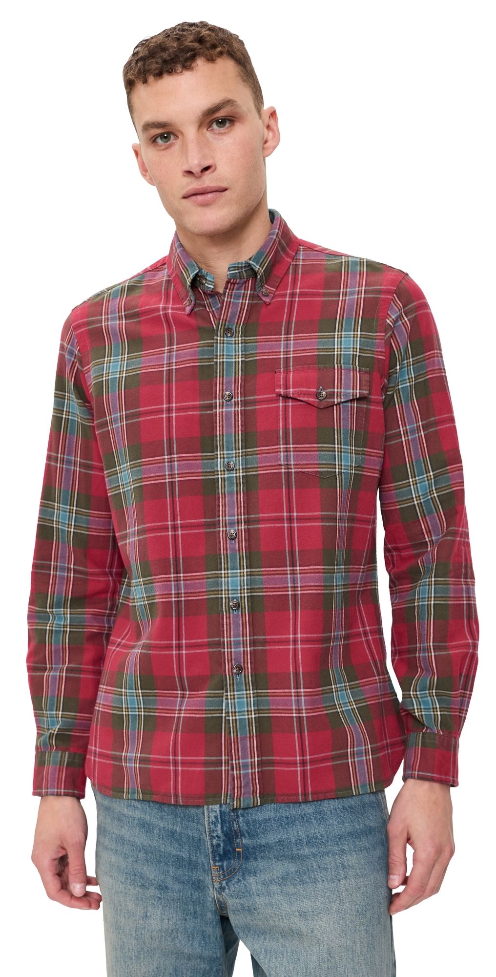 Polo Ralph Lauren Brushed Oxford Bleecker Plaid Sport Shirt Red Brown Multi L