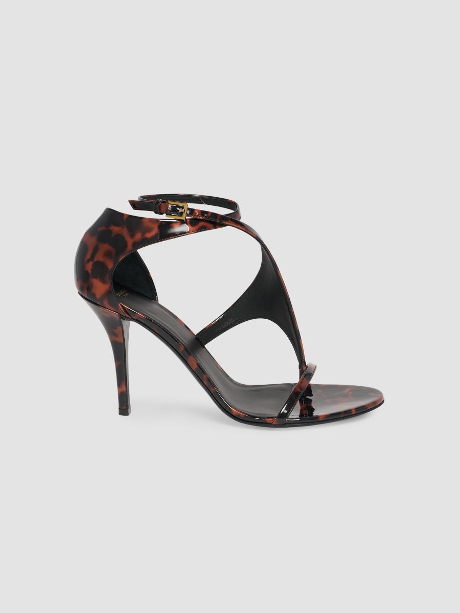 Balmain Women's 95MM Tortoiseshell-Print Patent-Leather Sandals - Tartaruga - Size 8.5