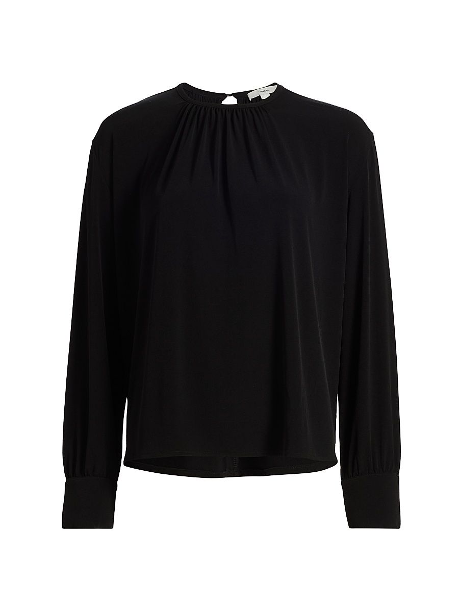 Women's Gathered Crewneck Blouse - Black - Size XS