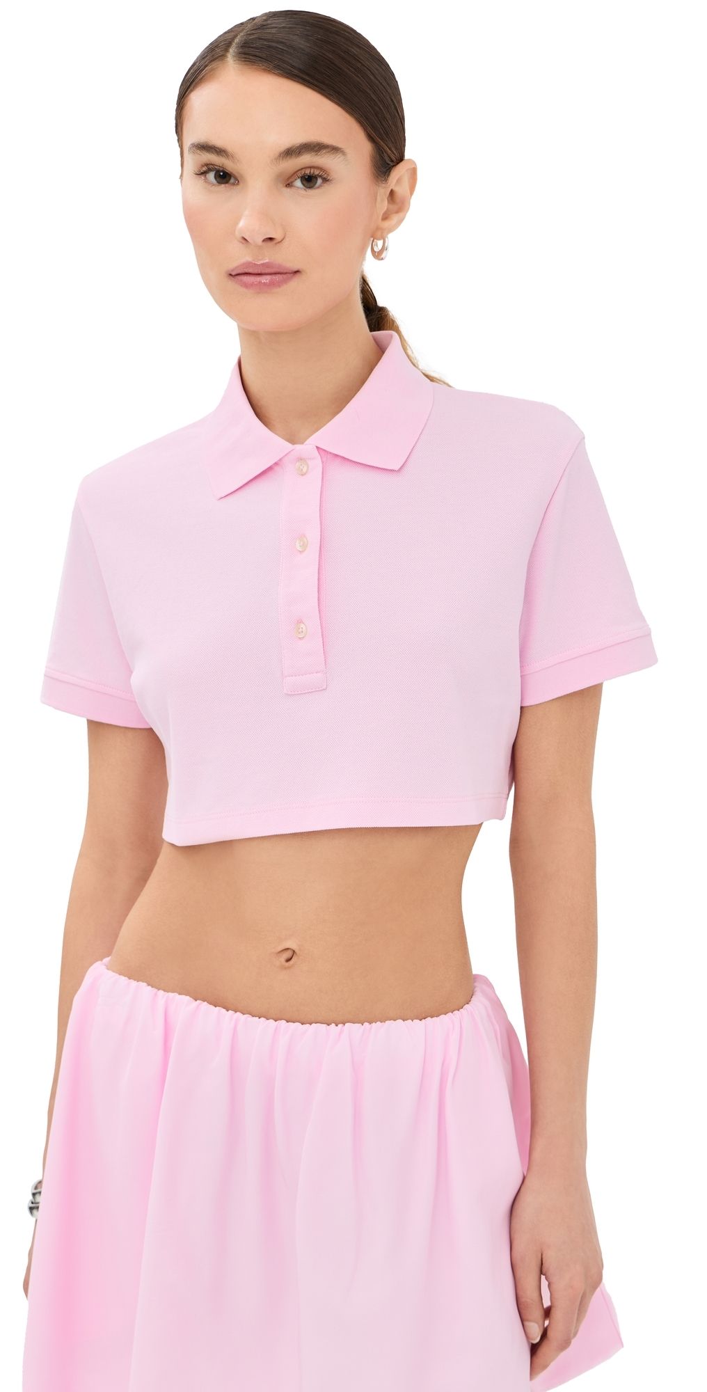 WARDROBE. NYC Cropped Polo Top Baby Pink XXS