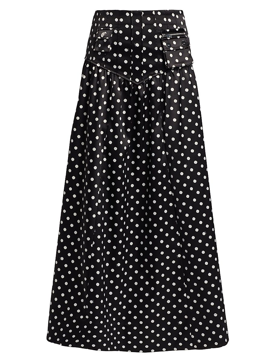 Women's Printed Double Satin Corset A-Line Maxi Skirt - Black - Size 14