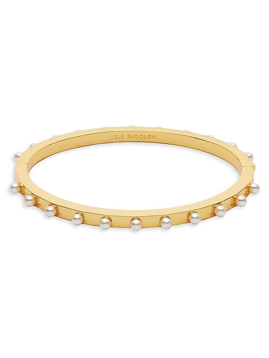 Women's 14K Gold-Plated & Faux Pearl Hinge Bangle - Pearl