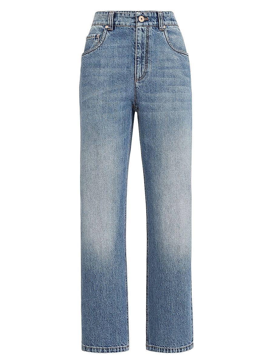 Women's Authentic Denim Retro Five Pocket Trousers with Monili - Light Denim - Size 16