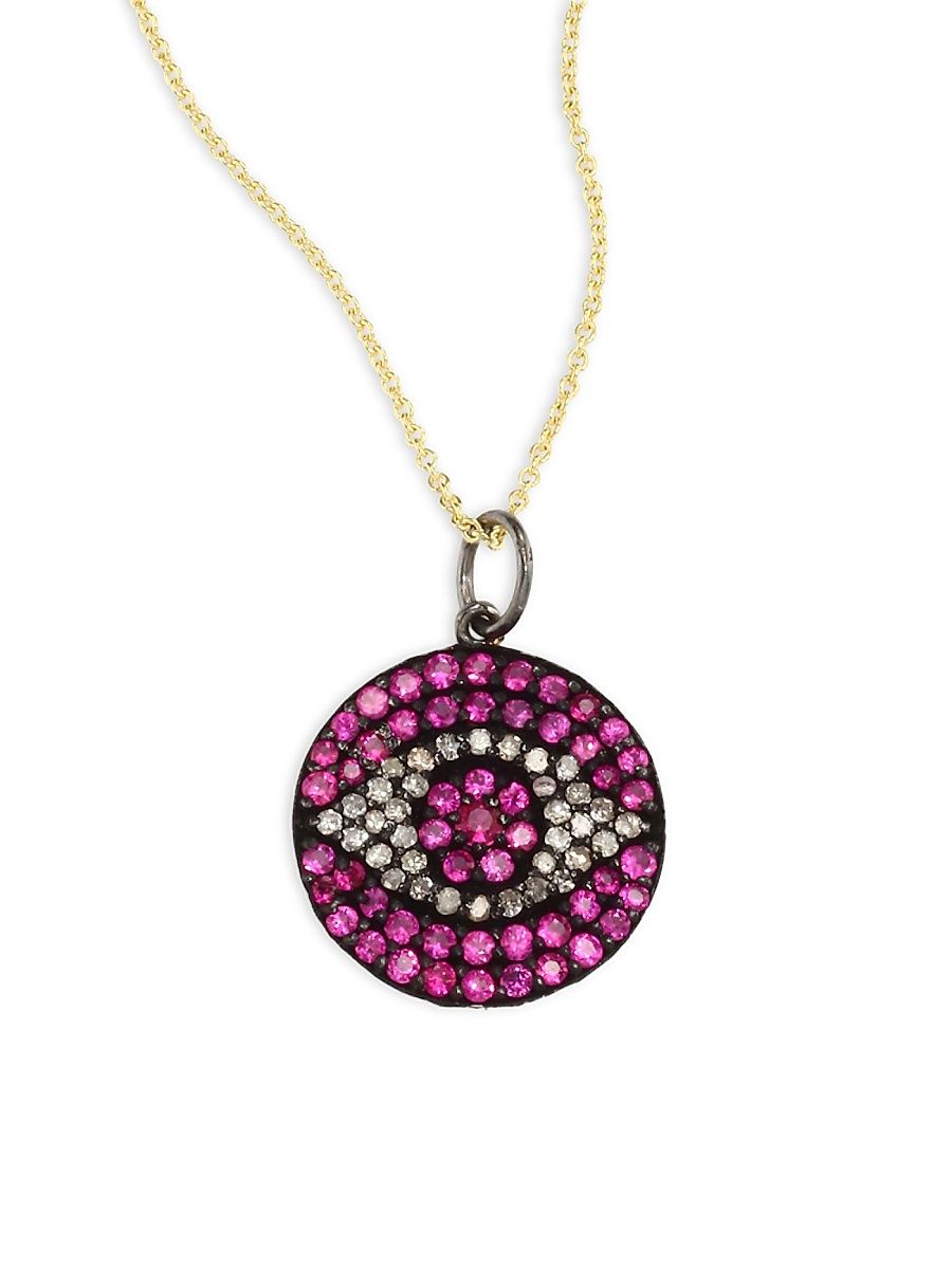 Women's Diamond & Ruby Evil Eye Pendant Necklace - Gold Ruby