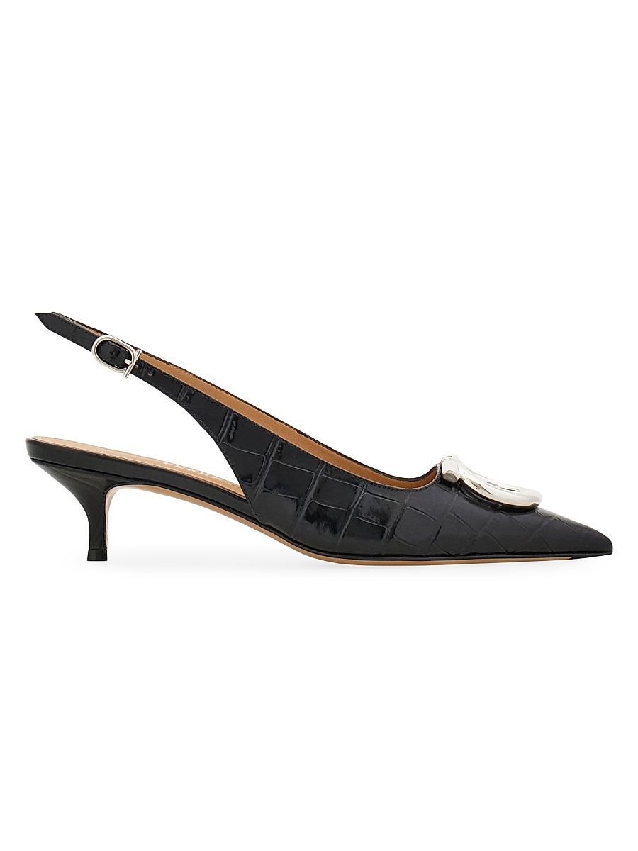 Women's Sara 40MM Croc-Embossed Leather Slingback Pumps - Nero Biscotto - Size 7