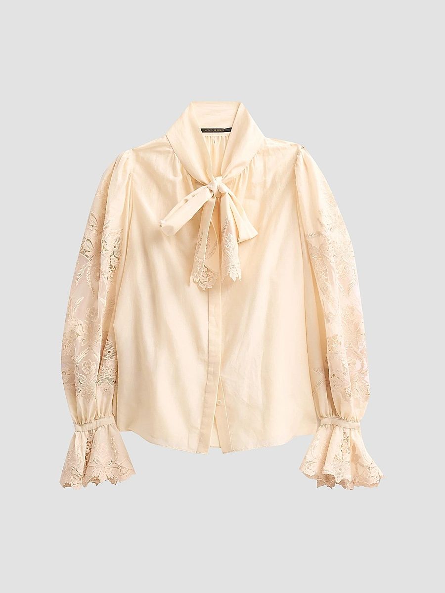 Women's Valerie Embroidered Cotton-Silk Voile Blouse - Antique - Size XL