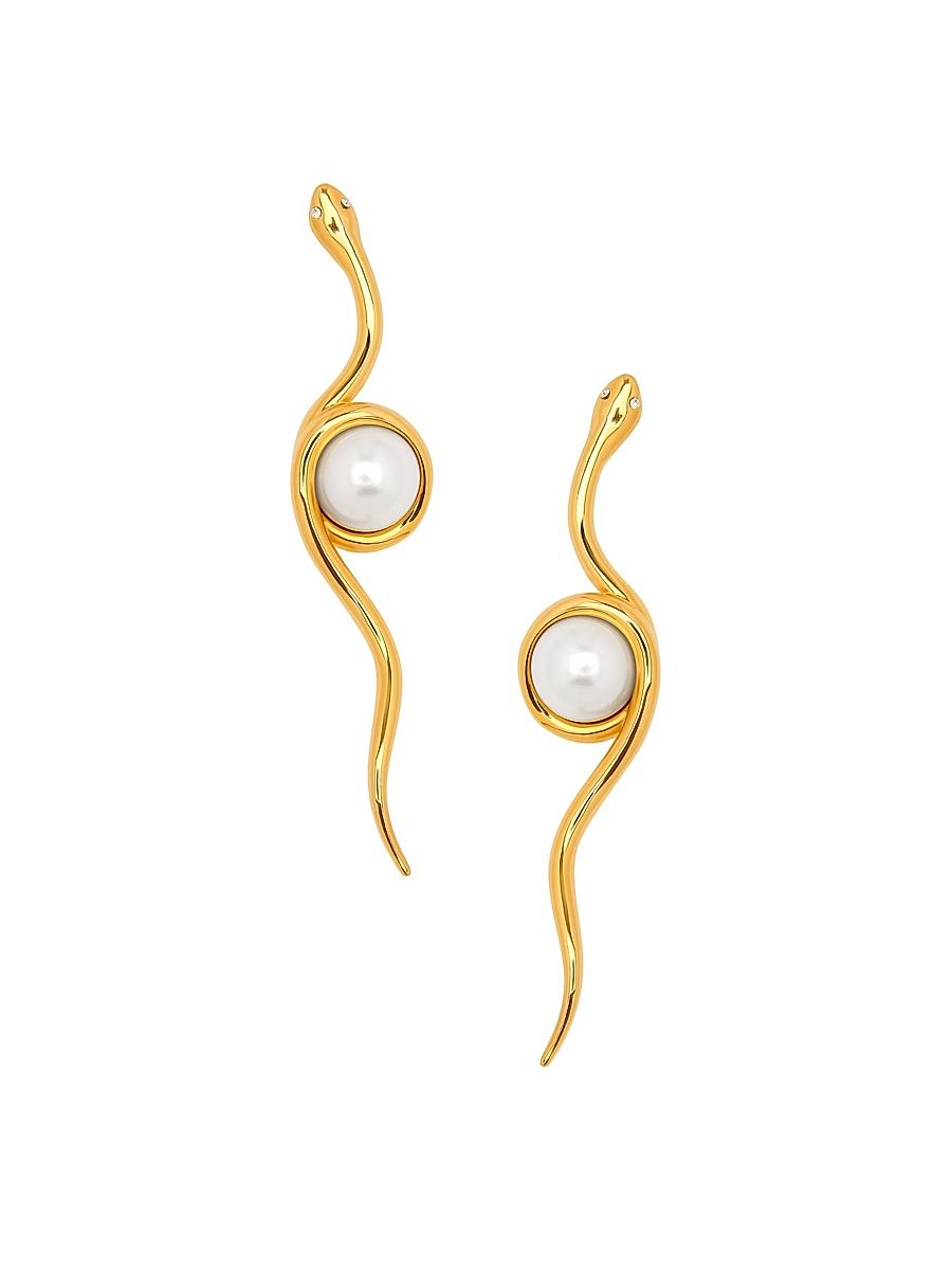 Women's 24K-Gold-Plated & Imitation Pearl Long Snake Earrings - Gold