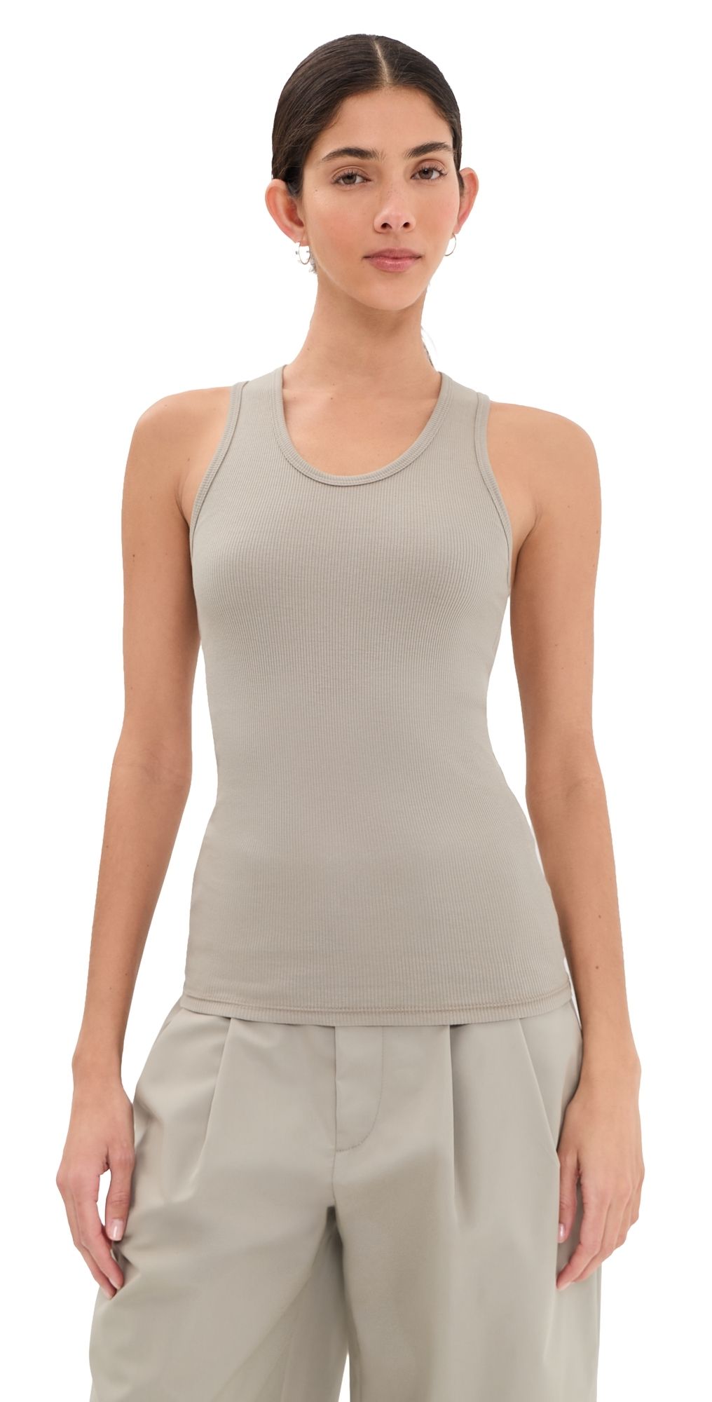 WARDROBE. NYC Ribbed Tank Taupe S