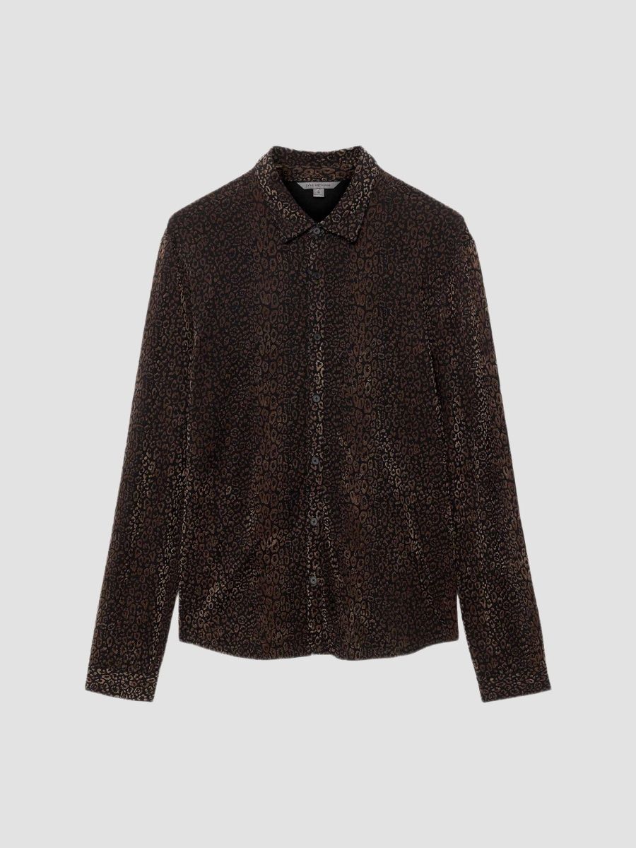 John Varvatos Men's Finchley Leopard-Print Flock Shirt - Wood Brown - Size XXL