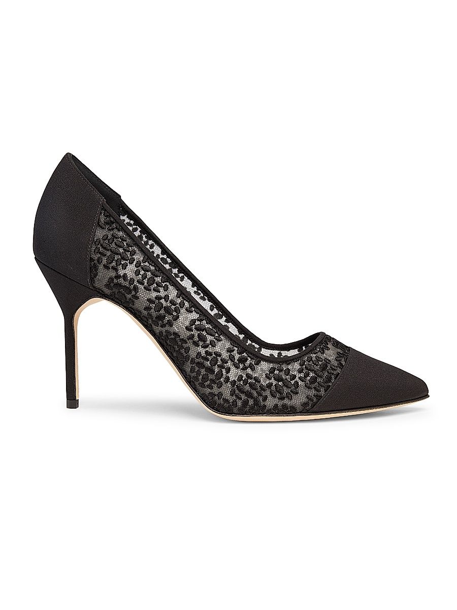 Women's Capcour 90MM Embroidered Mesh Pumps - Black - Size 5