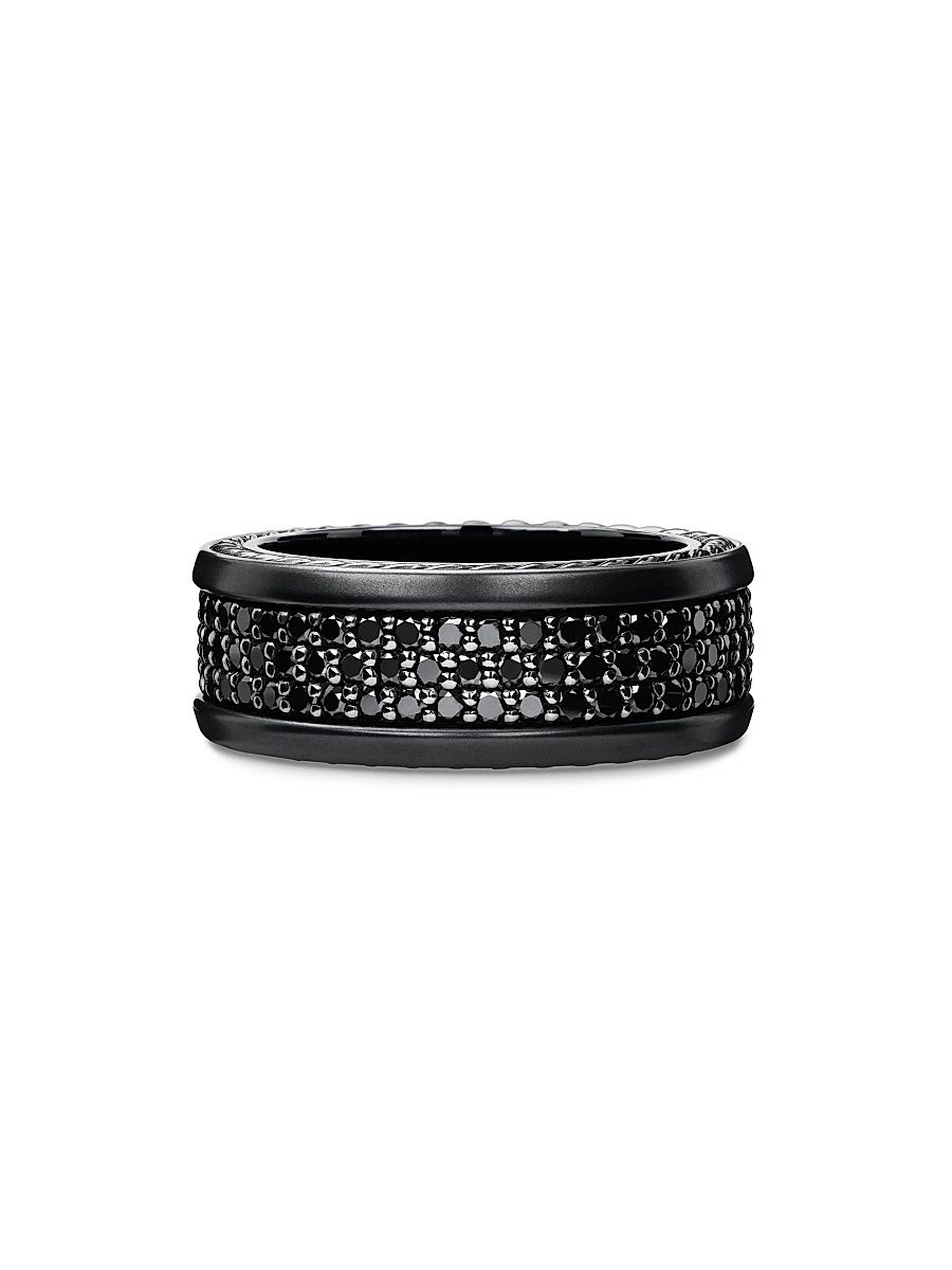 Men's Streamline Pavé Three Row Band Ring in Black Titanium - Black - Size 13