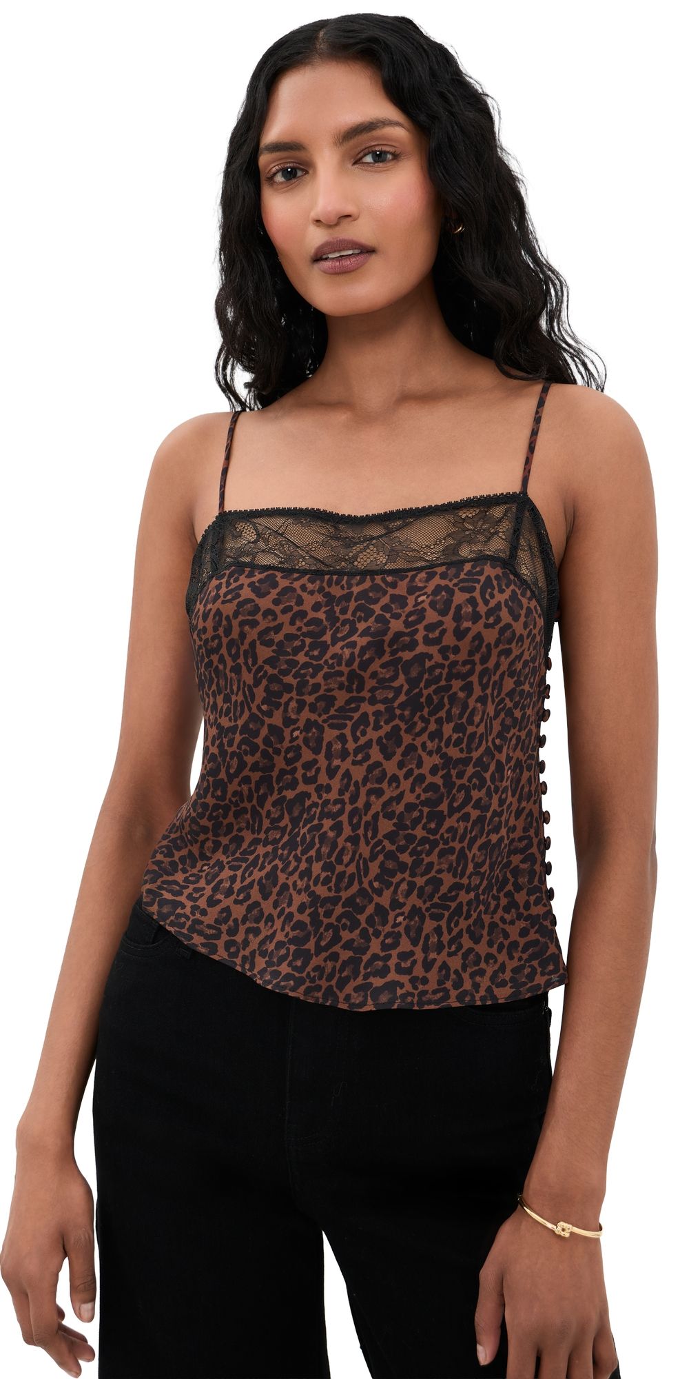 FRAME The Lace Delphine Silk Camisole Dark Leopard Multi S