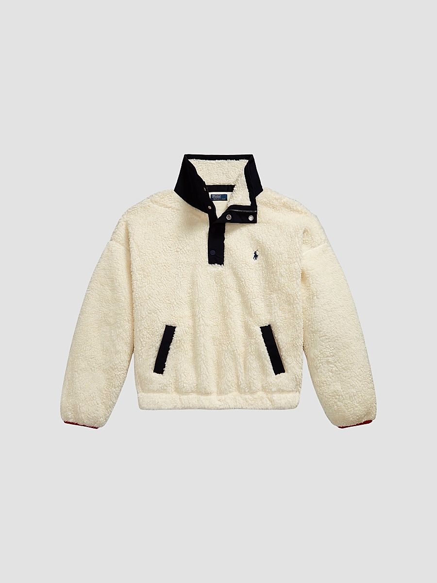 Polo Ralph Lauren Women's Faux Sherpa Bomber Sweatshirt - Clubhouse Cream Multi - Size XS