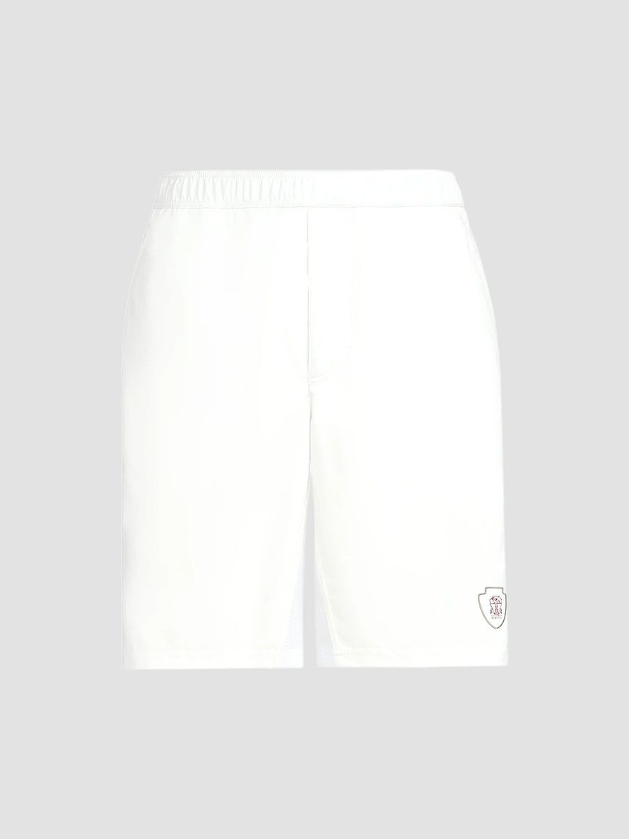 Brunello Cucinelli Men's Nylon Shorts with Logo - White - Size Large