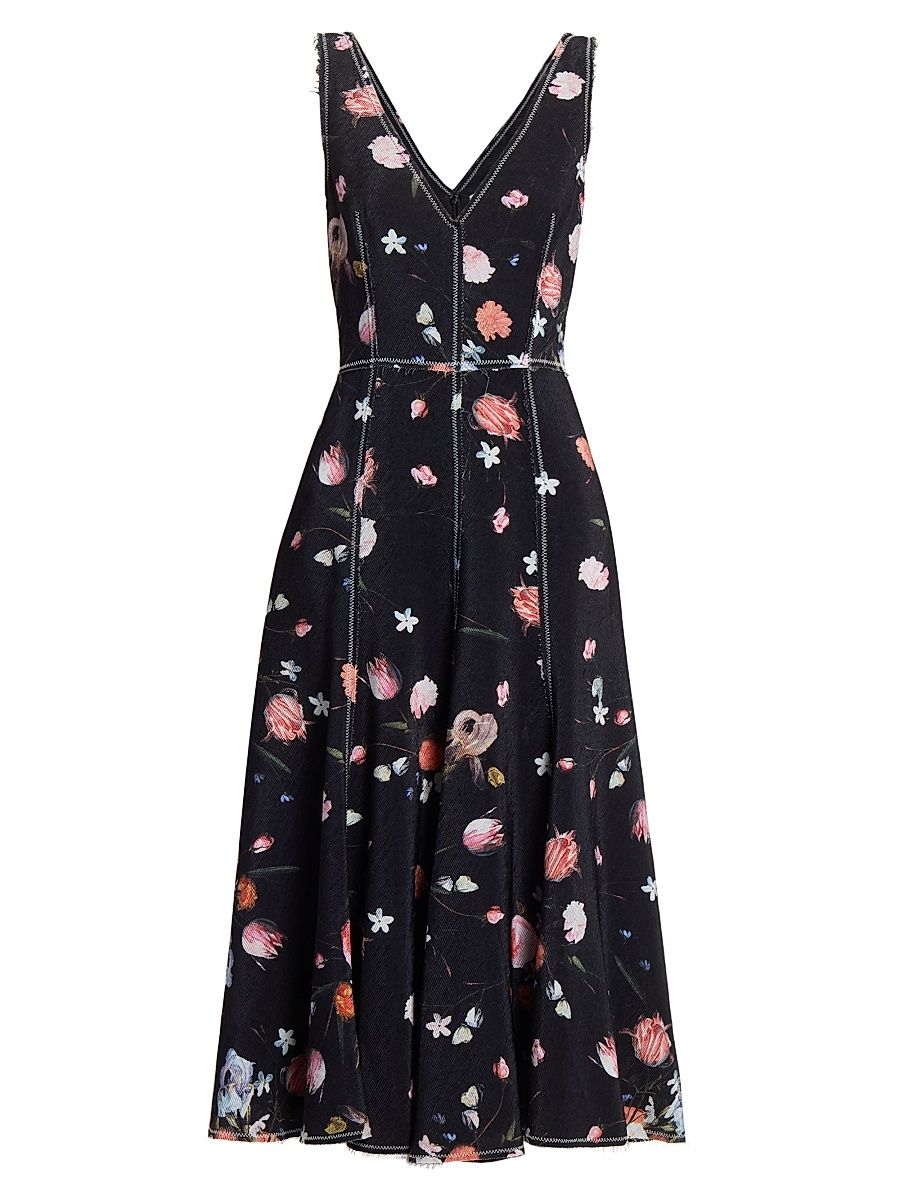 Women's Floral Topstiched Cocktail Dress - Dutch Flower Painting Black - Size 4