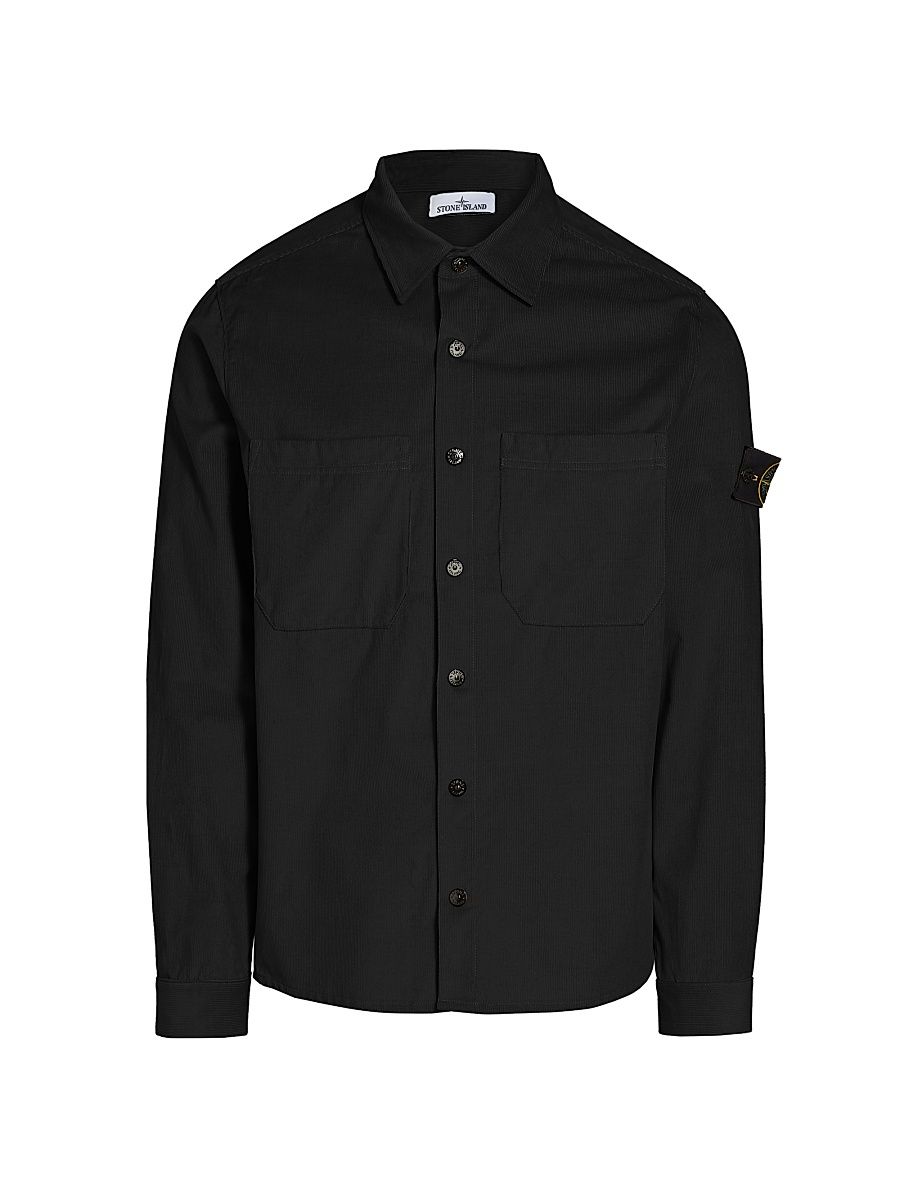 Men's Cotton Button-Front Long-Sleeve Shirt - Black - Size XXL