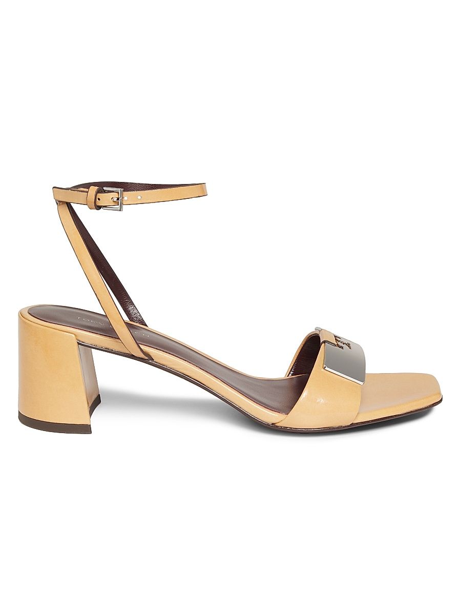 Women's Gigi 55MM Logo-Detailed Leather Sandals - Cantucci Silver - Size 7.5