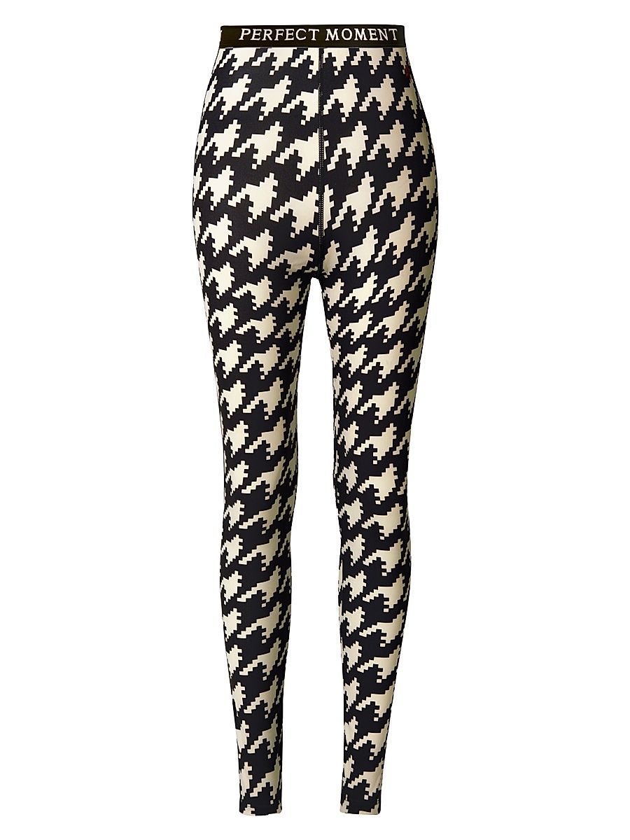 Women's Base Layer Houndstooth Leggings - Black White Houndstooth - Size Large