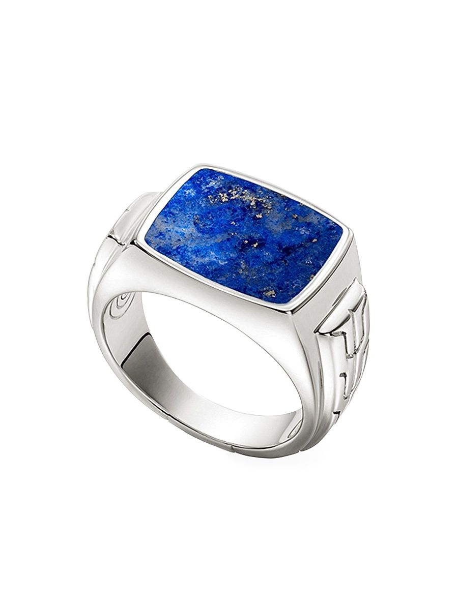 Men's Sterling Silver & Lapis Lazuli Signet Ring - Silver Lapis - Size 11