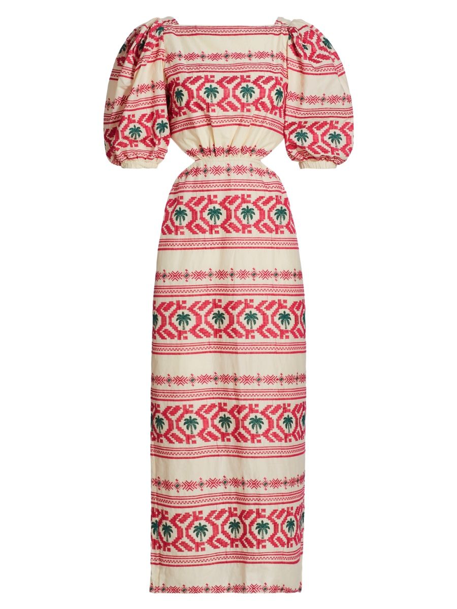 Johanna Ortiz Women's Magia Presente Embroidered Midi-Dress - Tropic Pink Ecru - Size 4