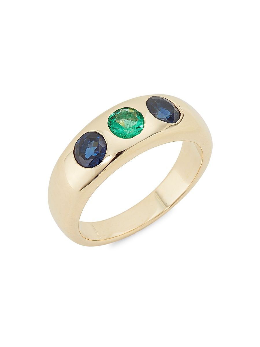 Women's Gemma 14K Yellow Gold, Blue Sapphire & Emerald Ring - Blue Sapphire - Size 6.5