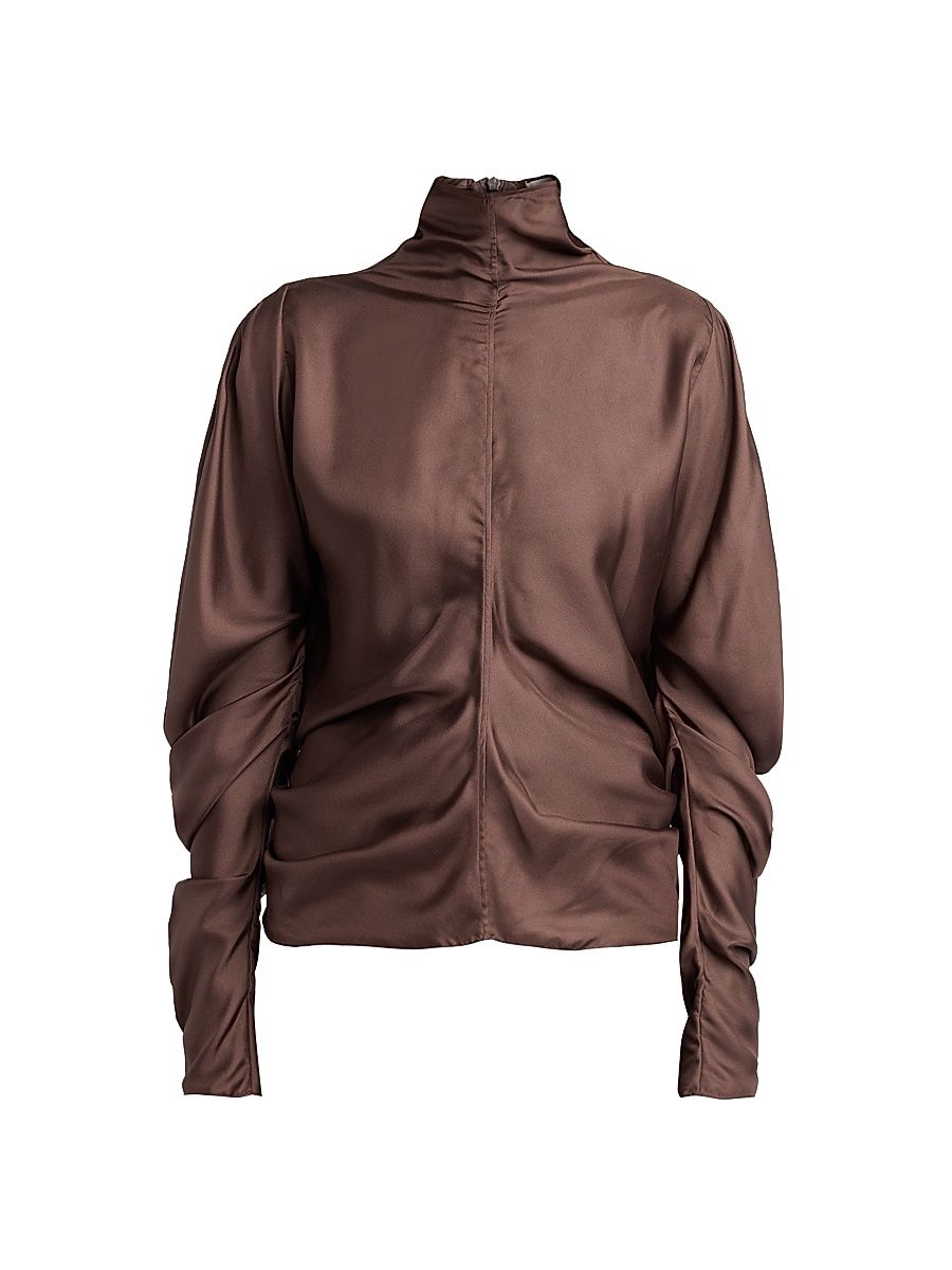 Women's Miles Ruched Silk Blouse - Taupe - Size 10