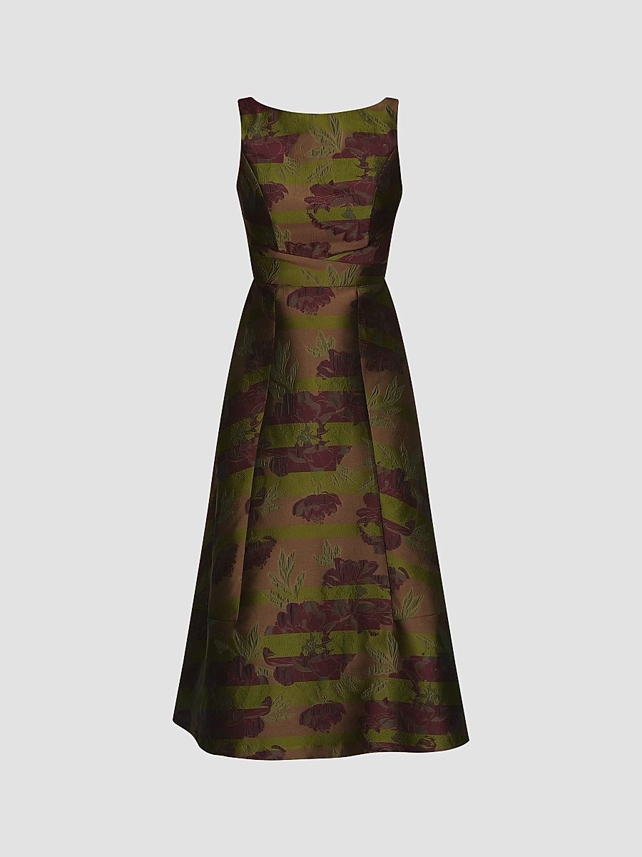 Women's Camilla Floral Stripe Tea-Length Gown - Mocha Multi - Size 0
