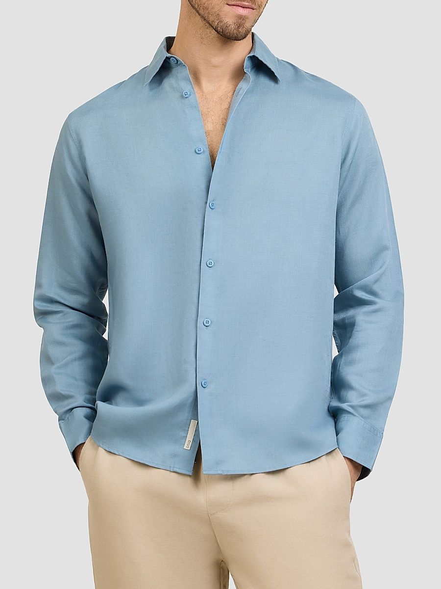 Men's Air Linen-Blend Long-Sleeve Shirt - Lagoon - Size XXL