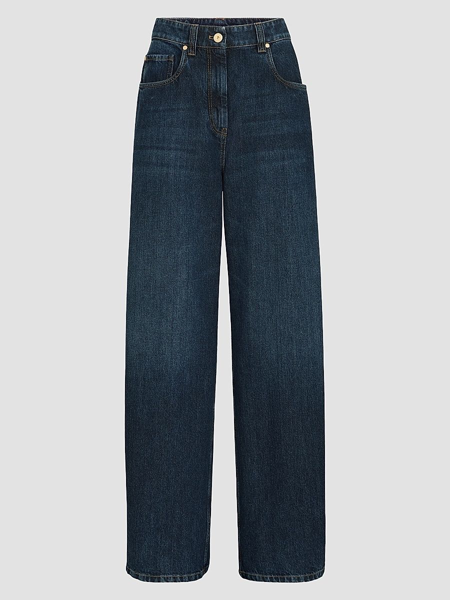 Women's Denim Wide Jeans with Monili - Denim - Size 6