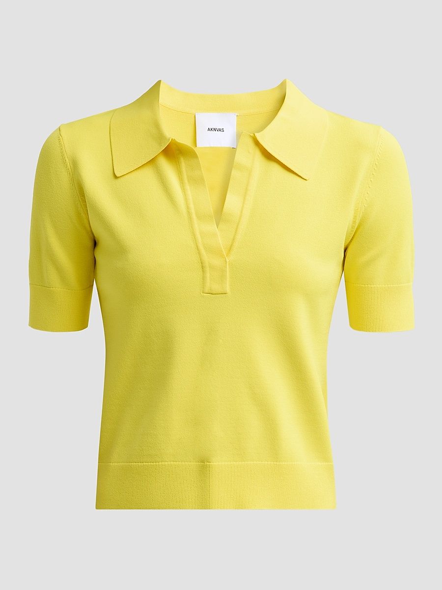 Women's Emma Yellow Knit Polo Top - Yellow - Size XS