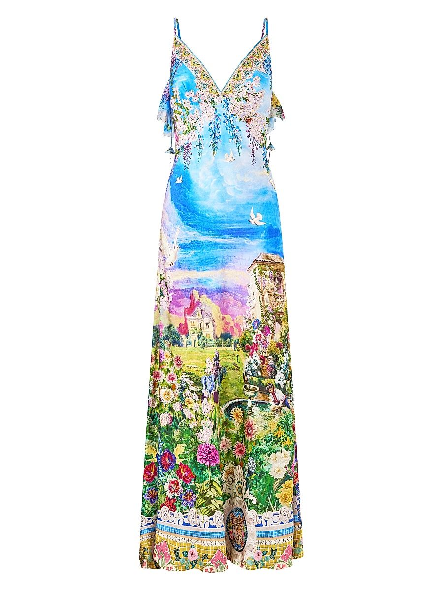 Women's Navas Nouveau Printed Frill-Back Midi-Slipdress - Navas Nouveau - Size XXS