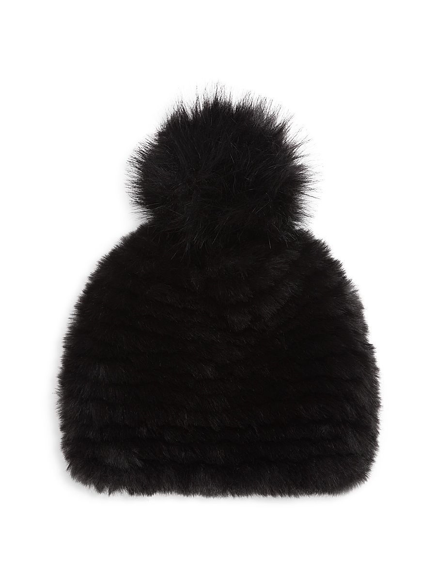 Women's Faux Fur Pom Pom Beanie - Black