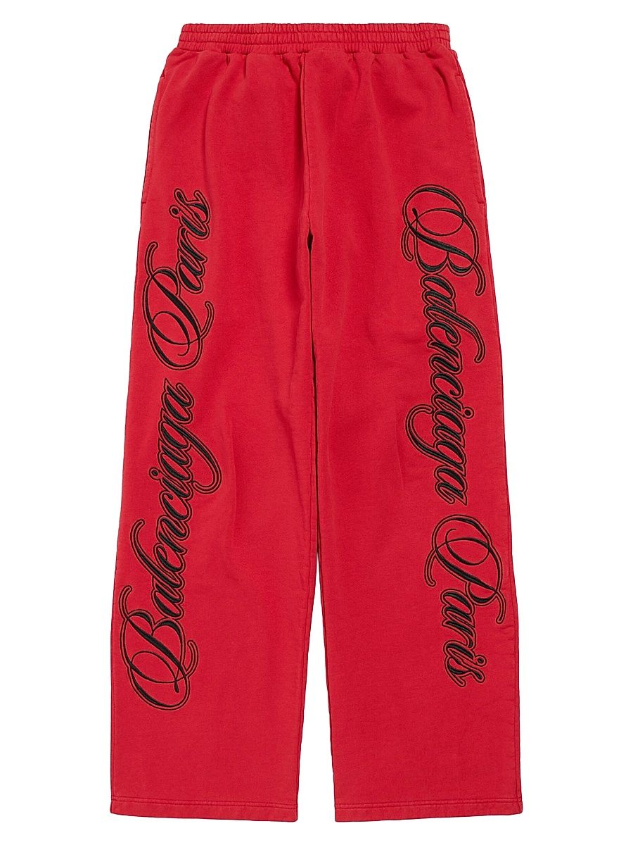 Balenciaga Men's Cursive Baggy Pants - Red Black - Size Medium