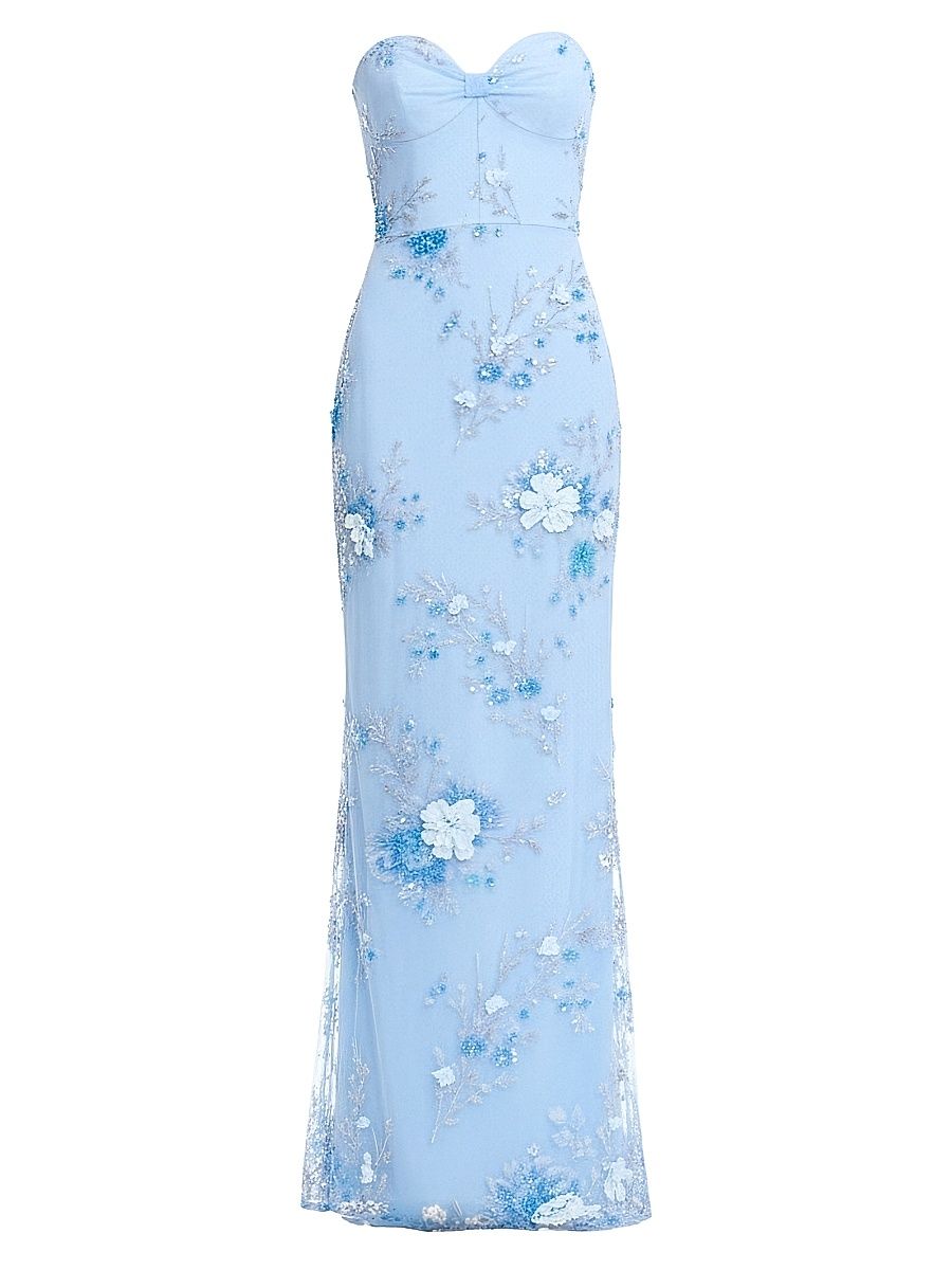 Women's Daisy Embroidered Floral Column Gown - Sky Multi - Size XXL
