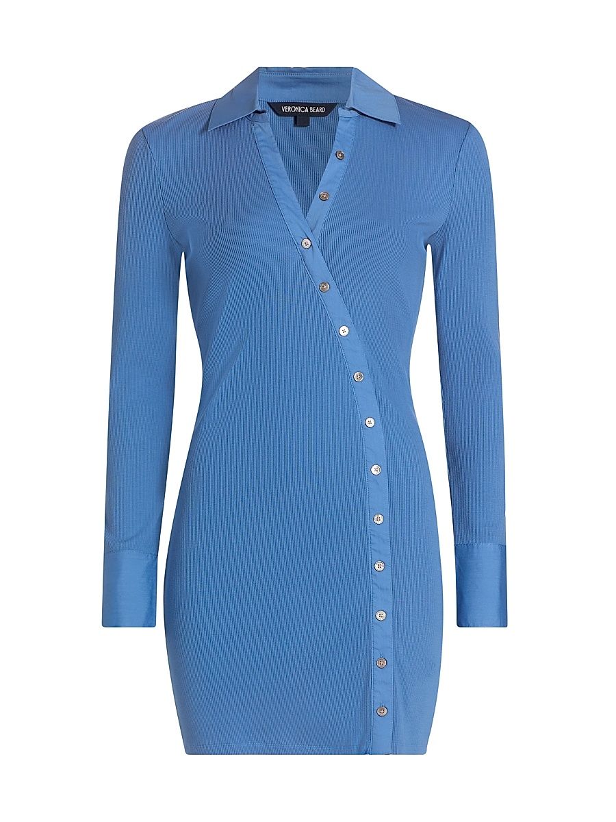 Women's Brenner Rib-Knit Stretch-Cotton Mini-Shirtdress - Blue Coast - Size XL