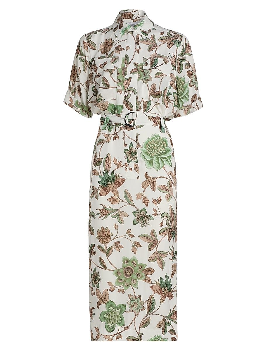 Women's Faya Floral Belted Shirtdress - Printed Ivory - Size 12