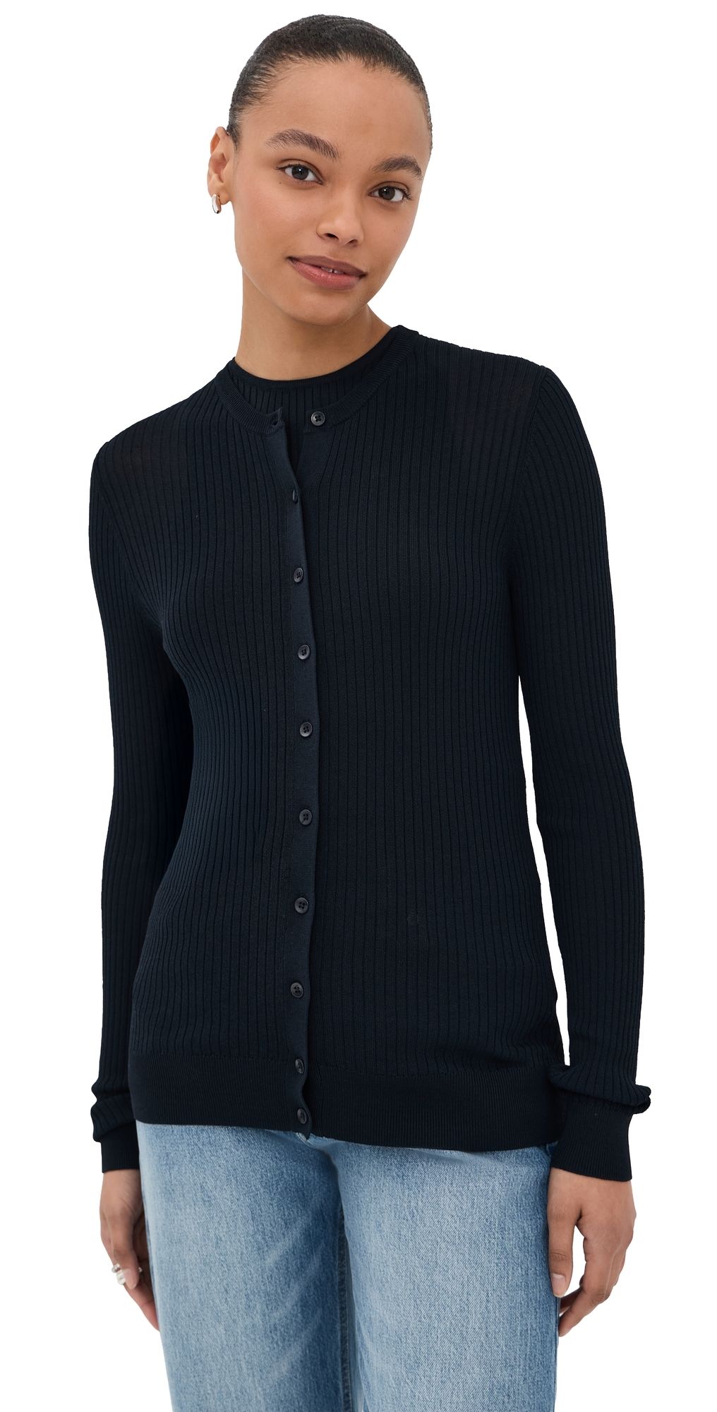 Tibi Ribbed Slim Cardigan Navy S