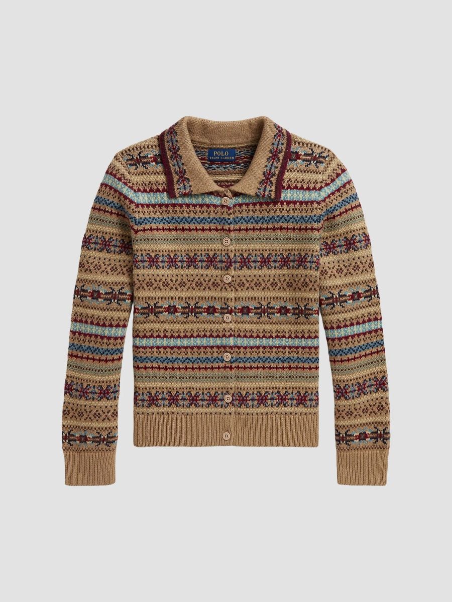 Polo Ralph Lauren Girl's Little Girl's & Girl's Fair Isle-Inspired Cotton-Wool Cardigan - Warm Brown Heather - Size 6