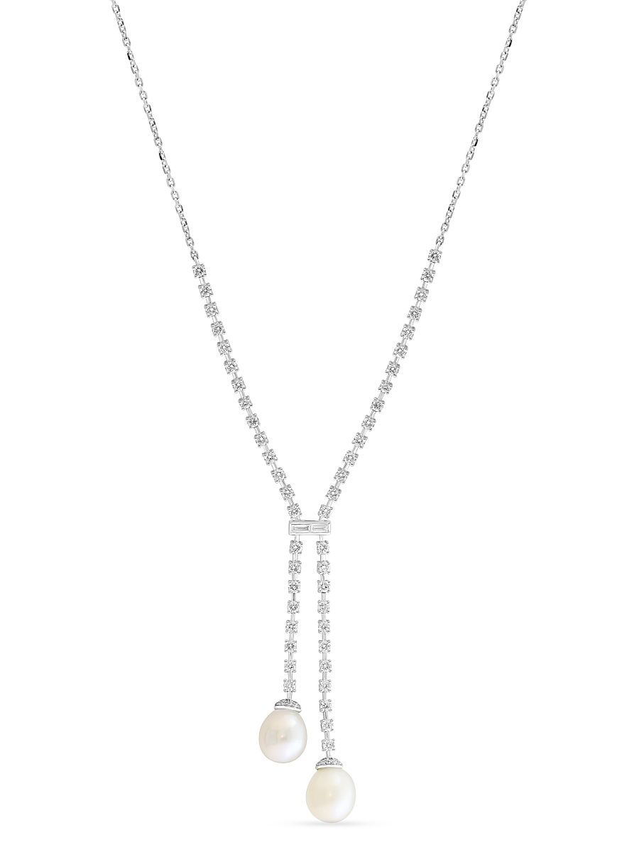 Women's Effy 18K-White-Gold, 2.19 TCW Lab-Grown Diamond & Freshwater Pearl Necklace - White Gold
