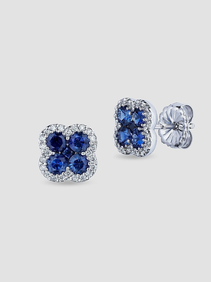 Women's 18K White Gold, Blue Sapphire & 0.24 TCW Diamond Clover Stud Earrings - White Gold