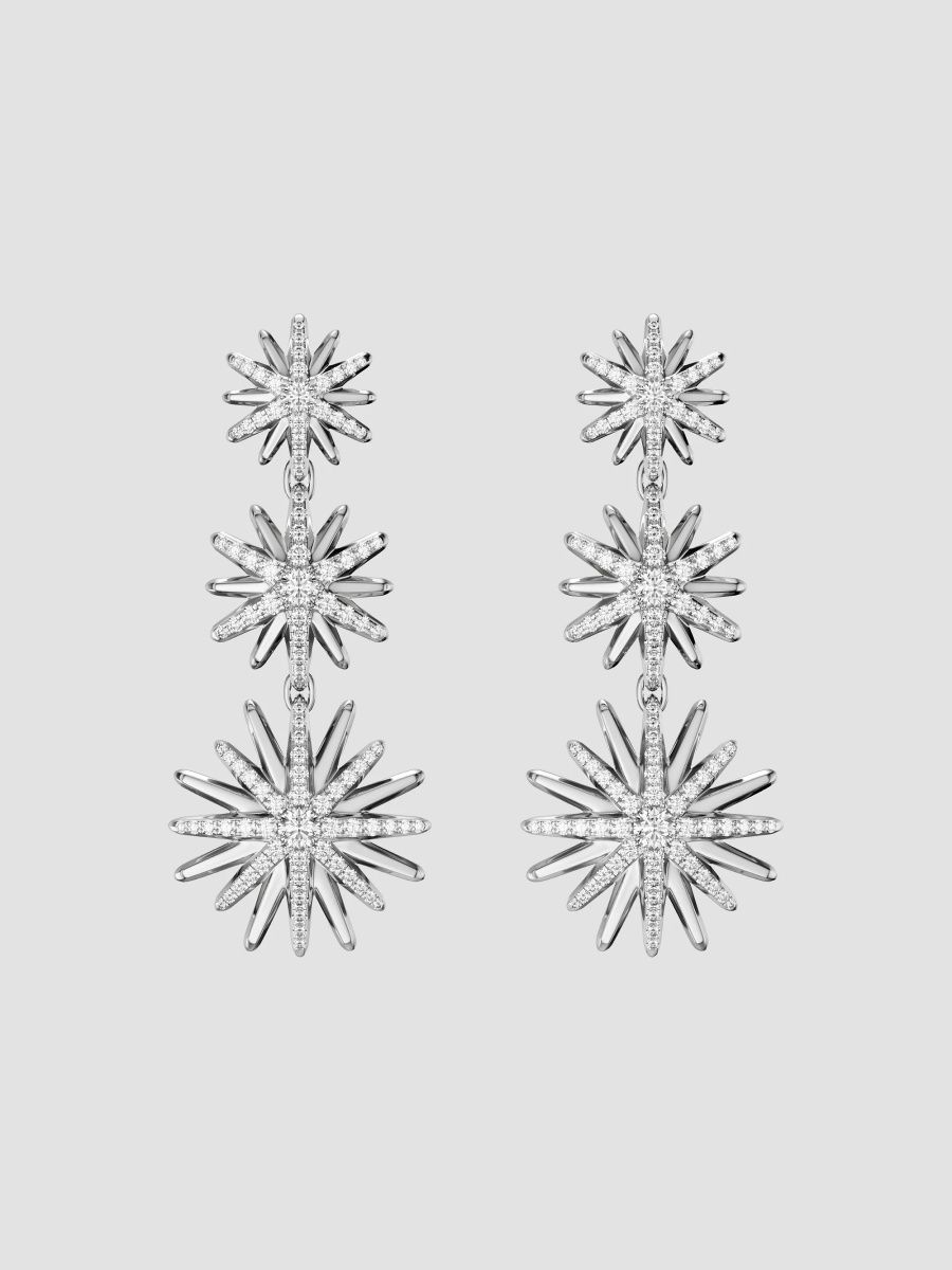 David Yurman Women's Convertible Triple Drop Starburst Earrings in Sterling Silver with Diamonds, 50.6MM - Silver