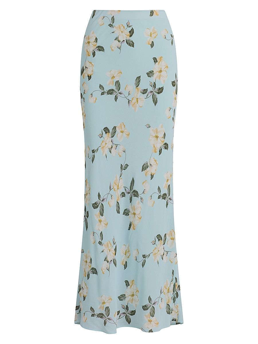 Women's The Favorite Floral Print Maxi Skirt - Aqua Floral - Size Large