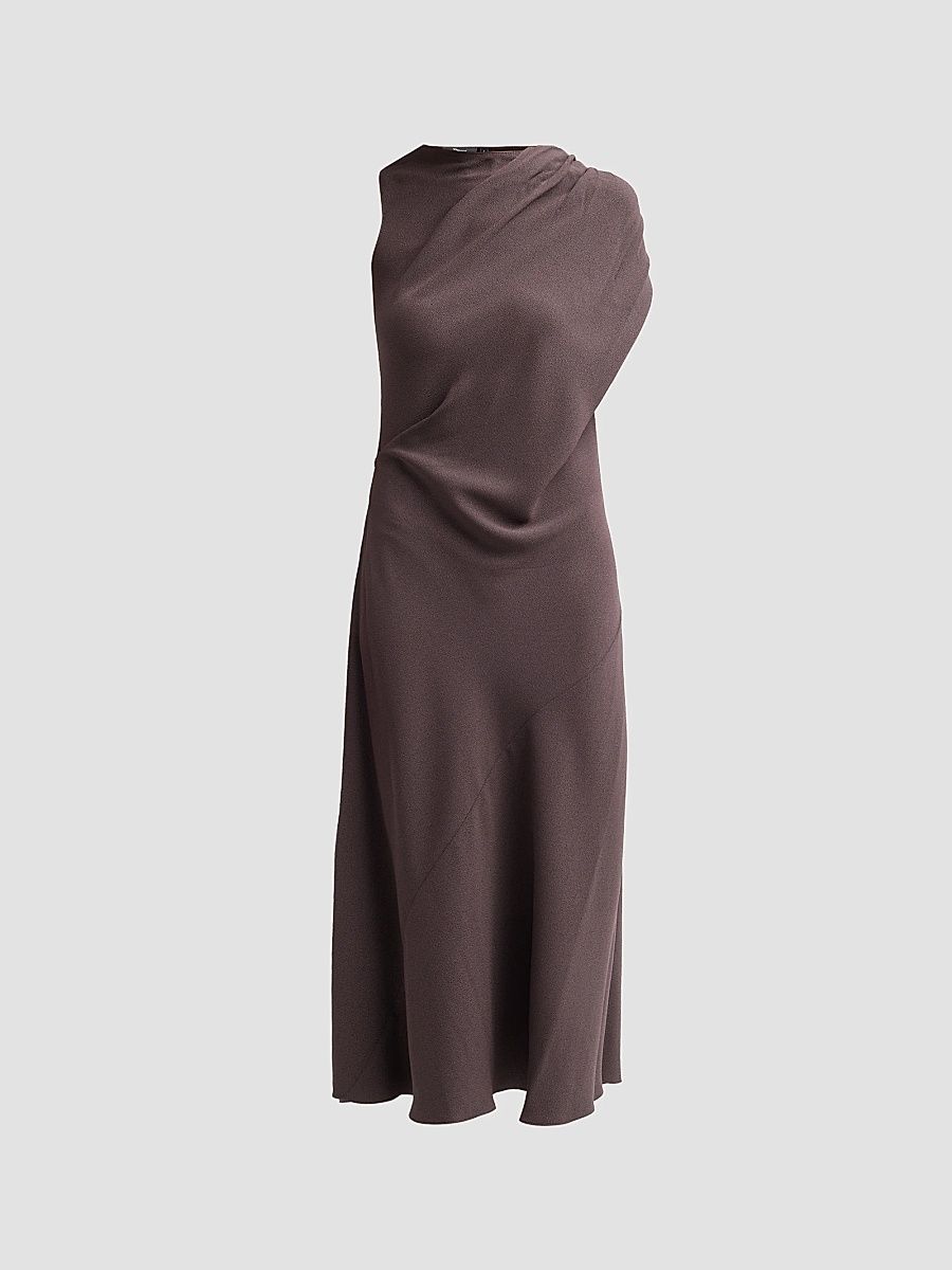 Women's Twisted Shoulder Midi Dress - Cacao - Size 16