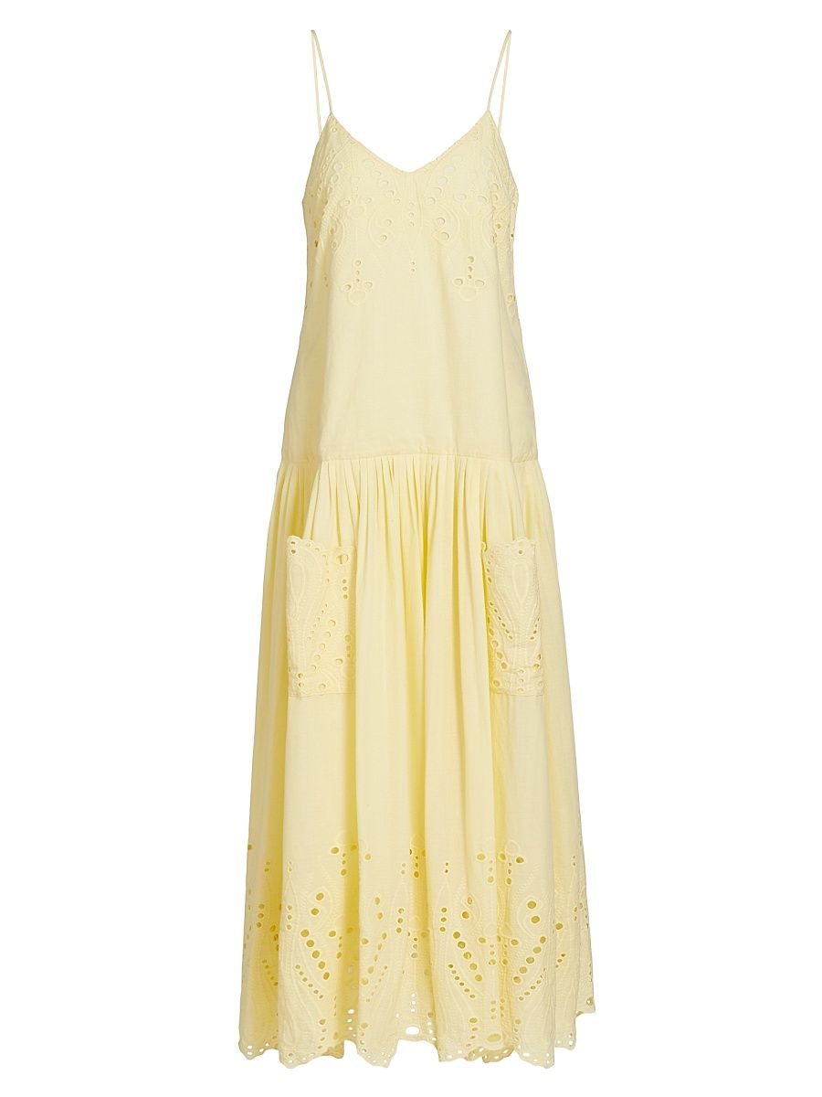 Women's Martin Eyelet Cotton Maxi Dress - Butter Yellow - Size Large